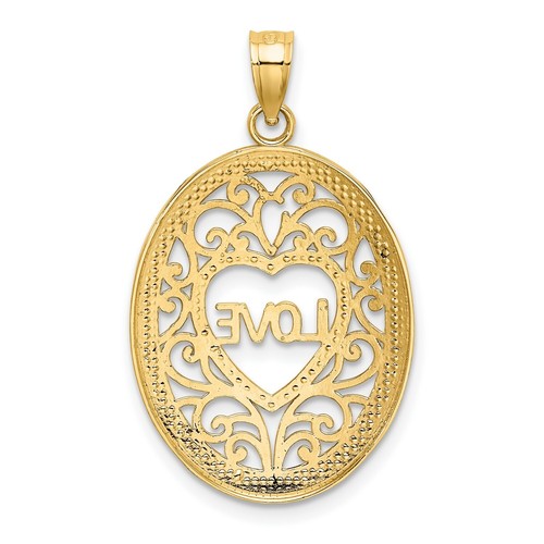 LOVE Filigree Accent Oval Charm In Real 14k Yellow Two Tone Gold - 第 4/7 張圖片