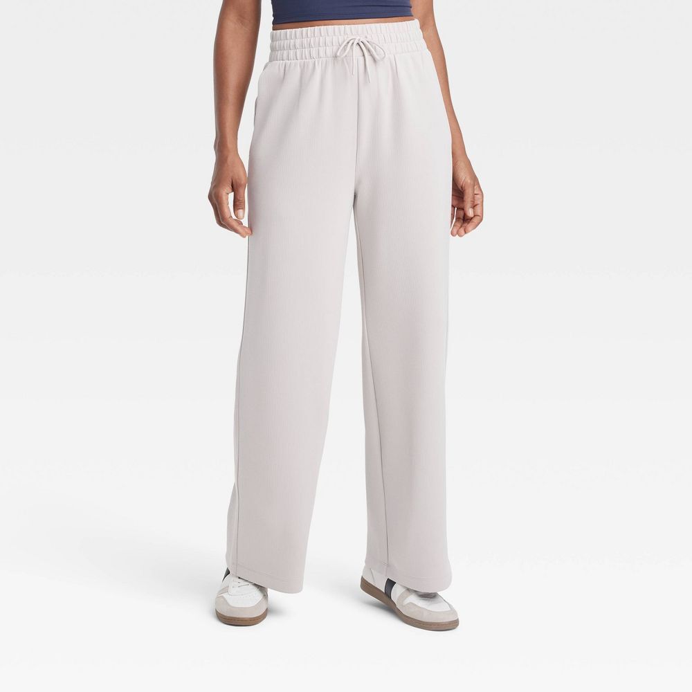 Women's Airy Sleek Ribbed High-Rise Wide Leg Pants - All In Motion Light Taupe M