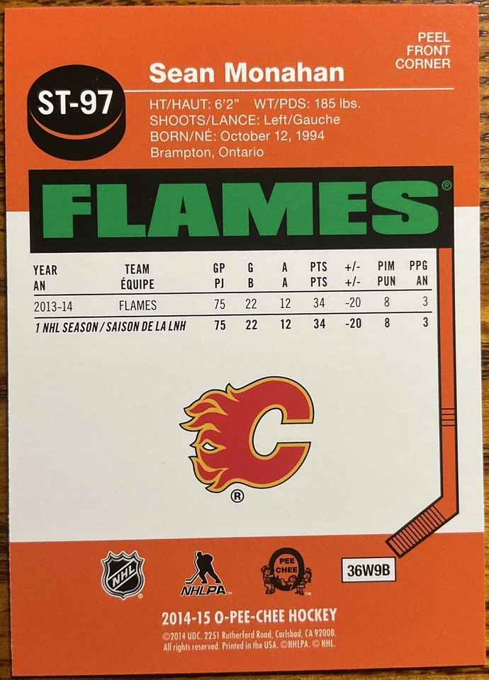 2014-15 O-Pee-Chee Stickers Sean Monahan #ST-97 Calgary Flames - Image 2 of 2