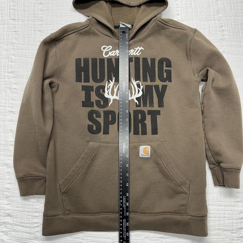 Carhartt Hoodie Sweatshirt Hunting Is My Sport Brown Youth Kids Large 14-16 - Picture 8 of 11