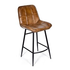 Real Genuine Leather Breakfast Kitchen Bar Stool Tan Brown With Back Rest 106cm