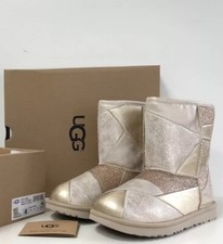 NIB UGG Youth US 4 Classic Short II Patchwork Boots Leather Gold 1096431K New