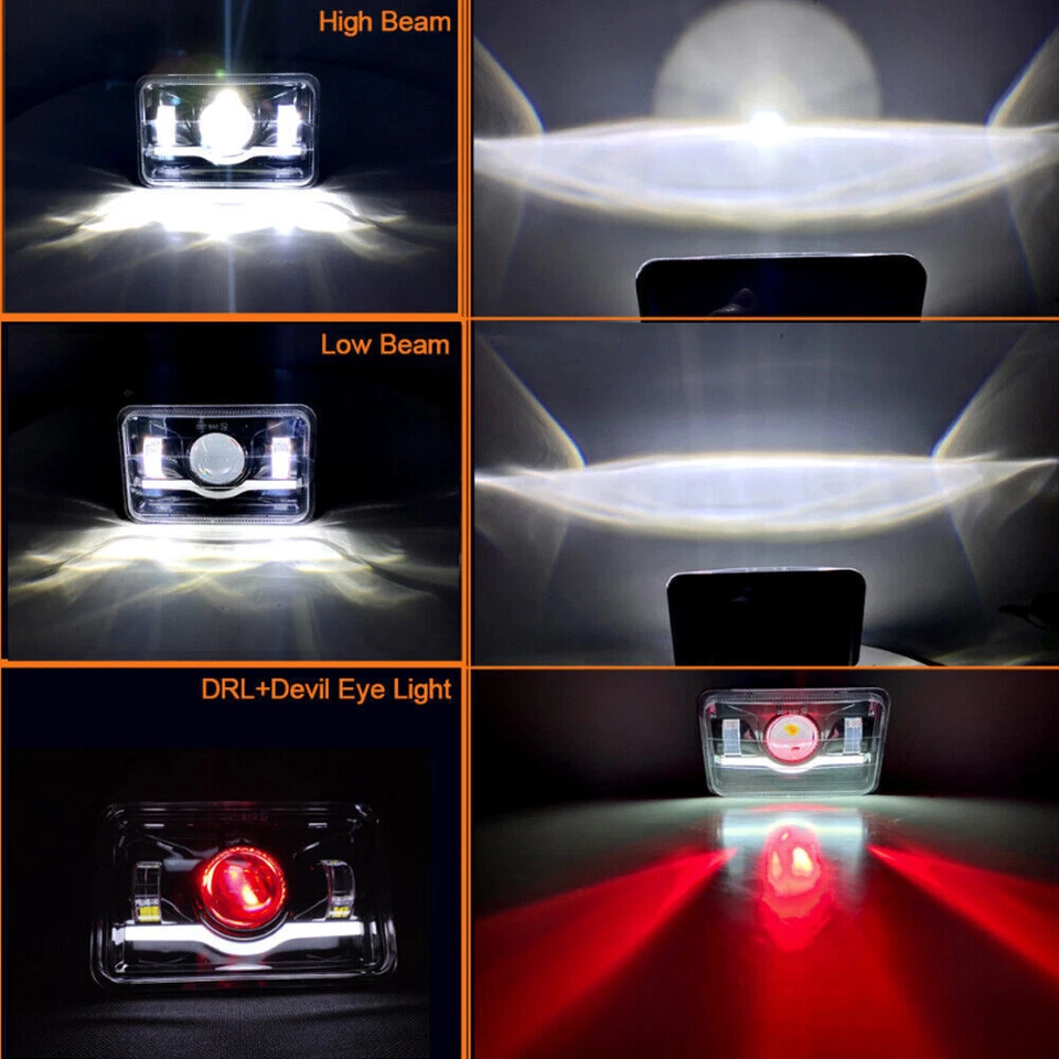 NEW For Chevy C10 Pickup Truck 1980-1986 2PCS 4x6" LED Headlights Hi-Lo Beam DRL - Image 2 of 4