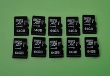 (LOT OF 10) Micro SDXC 64GB SD Memory Card Class 10 UHS-I Bulk Wholesale