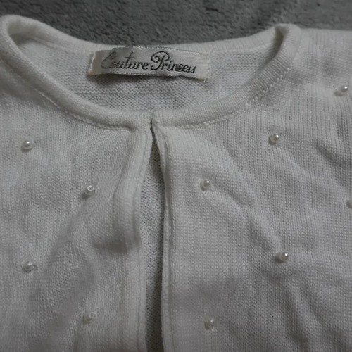Couture Princess Sweater Cardigan Girls 18M White Knit Beaded Open Ruffled - Picture 2 of 10