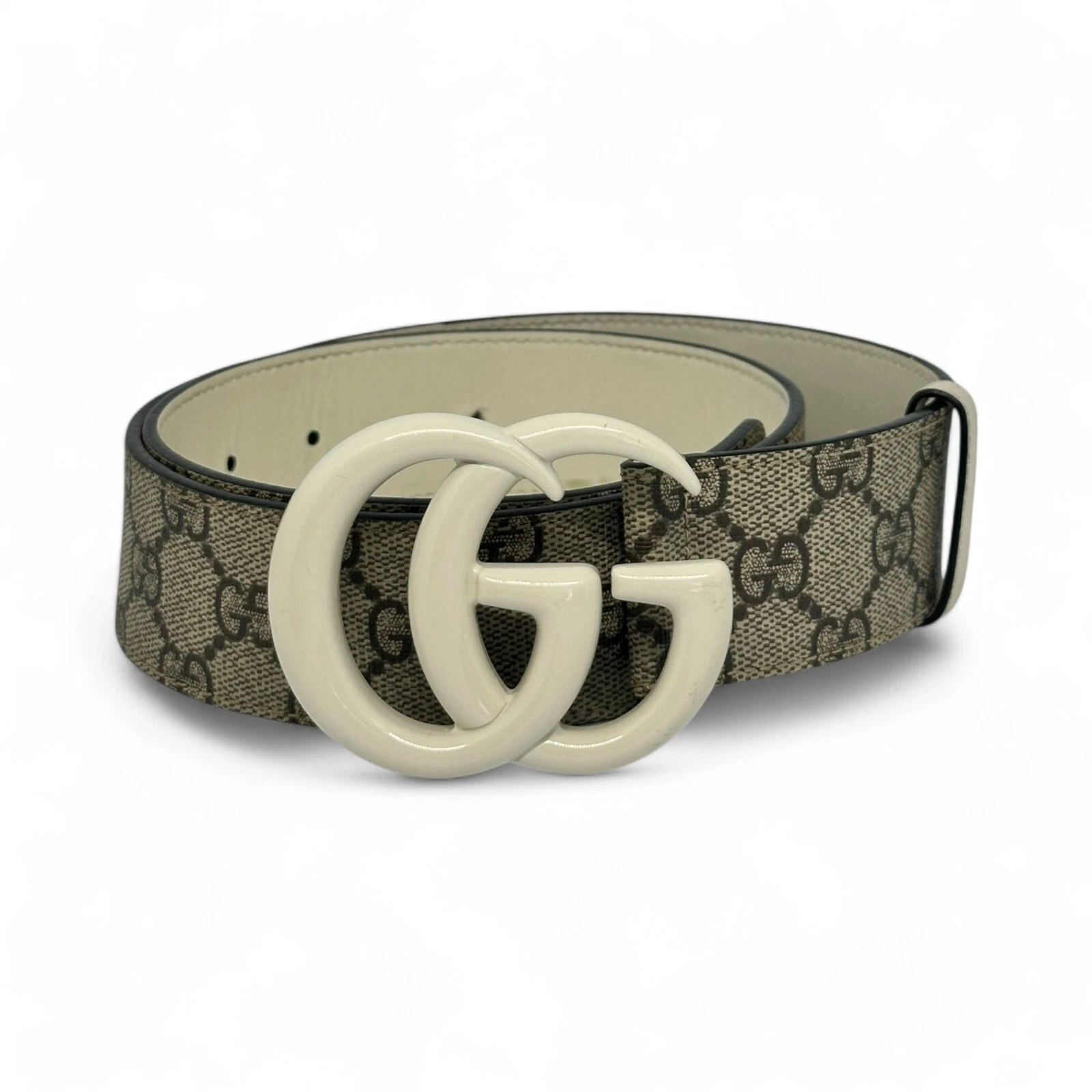 Authentique ceinture Gucci Marmont Supreme GG monogramme boucle ivoire taille 80/32