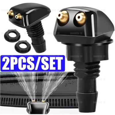 2Pcs Car Windscreen Wiper Nozzle Front Window Spray Jet Black Nozzles Universal