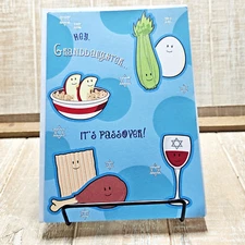 Designer Greetings Passover Card For Granddaughter Blue Silver Stars Food