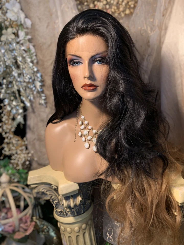 ¡HERMOSO! Peluca 32" Mezcla Cabello Humano, Negra A Roja ENCAJE FRONTAL Foto 2 de 4