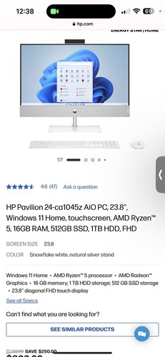 HP pavilion 24-ca1045z AiO PC, 23.8”. windows 11 home, touchscreen - 第 1/5 張圖片