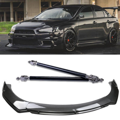 Carbon Fiber Style Front Bumper Lip Spoiler Strut Rods For Mitsubishi Lancer GT
