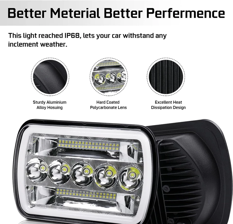 适用于别克 Regal Grand National 1982 - 1987 4X6 英寸 LED 车头灯光环天使 DRL 4 件 — 第 2/4 张图片