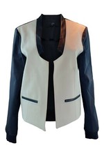 Tibi Virgin Wool Blend Black White Open Front Jacket (m)