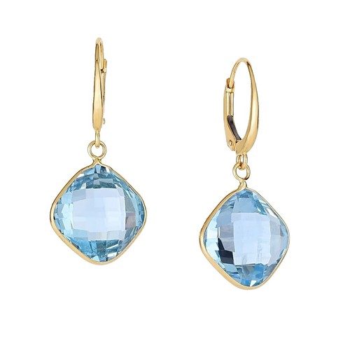 Faceted Swiss Blue Topaz Pear Gemstone Drop Dangle Earrings