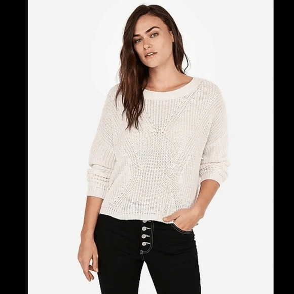 Express Cable Knit Split Back Sweater - image 2