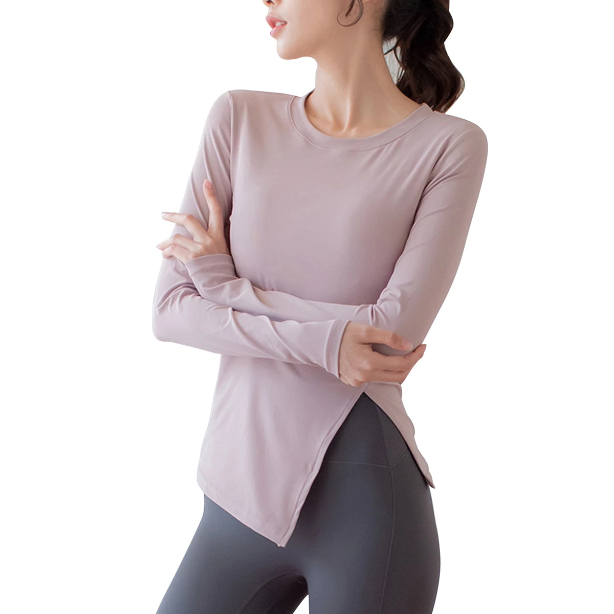 Workout Tops Irregular Hem Quick-drying Long Sleeve Yoga Tops Comfortable