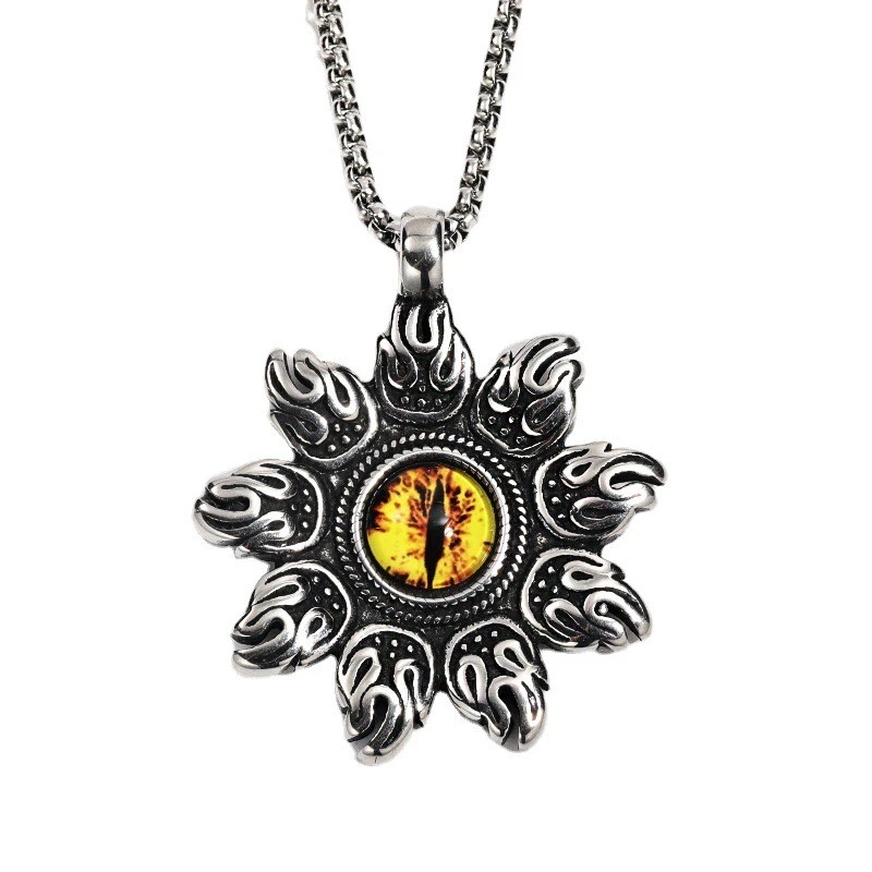 Collar colgante de acero inoxidable para hombre amuleto budista rojo fuego o azul mal de ojo Foto 2 de 4