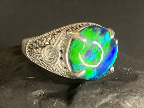 Anillo de plata esterlina rosa espinosa ópalo verde macizo Australia hecho a mano - Imagen 2 de 6