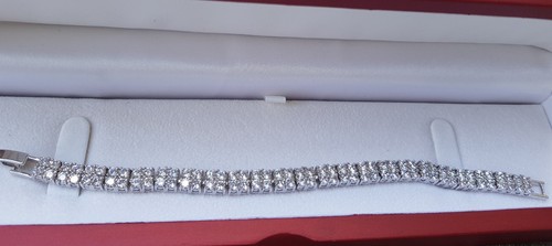 Doppelreihiges Armband Riviera Tennisarmband Platin-Finish mit Diamant erstellt - Bild 11 von 11
