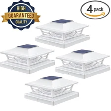 4 Pack Solar Post Deck Cap Lights Outdoor Fence Dock 4x4/6x6 LED Lamp PVC Vinyl