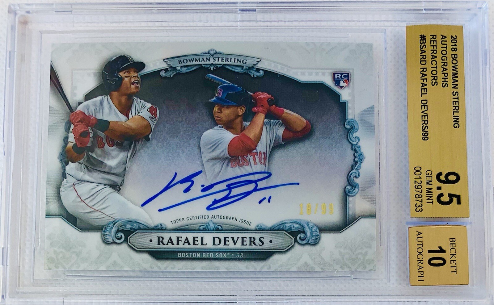 2018 Bowman Chrome Rafael Devers RC Auto Sterling Refractors #/99 BGS 9.5/10 💎