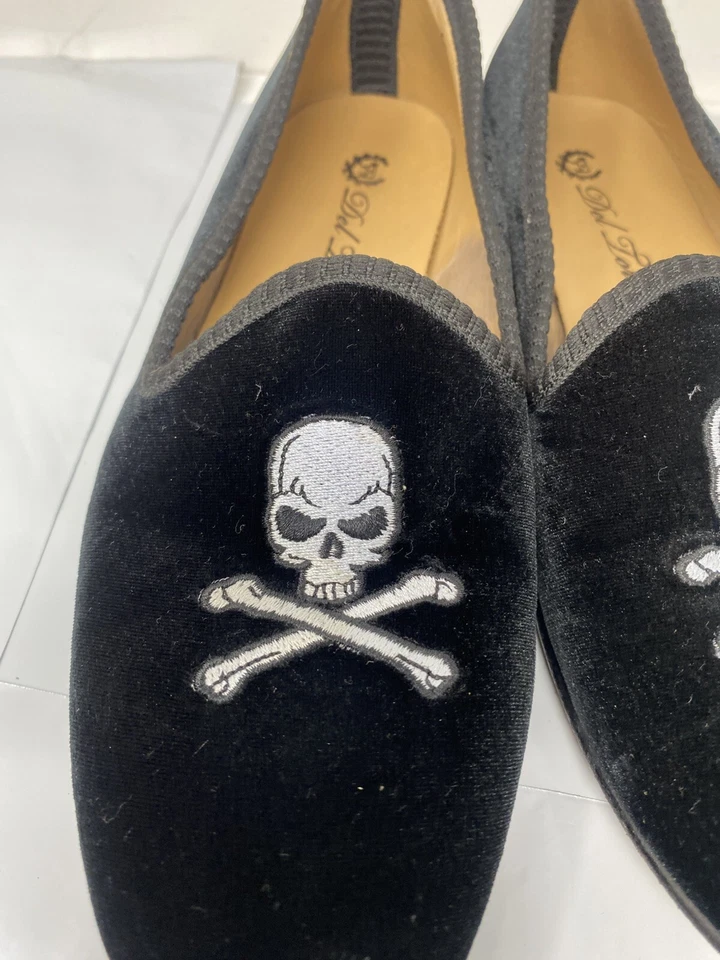Del Toro Mujer Negro Terciopelo Calavera Huesos Mocasines Talla 8 Hecho en Italia Foto 2 de 4