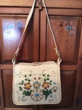 Vintage Enid Collins Flower Cart Floral Jeweled Gem Canvas Purse/handbag