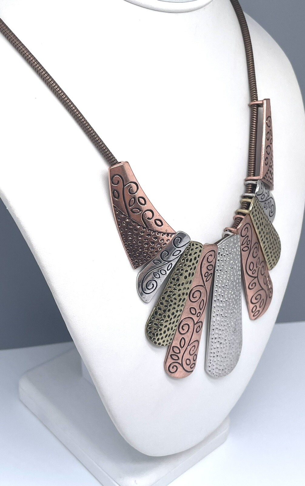 Copper Silver Gold Tone 22 Inch Rectangular Penda… - image 3