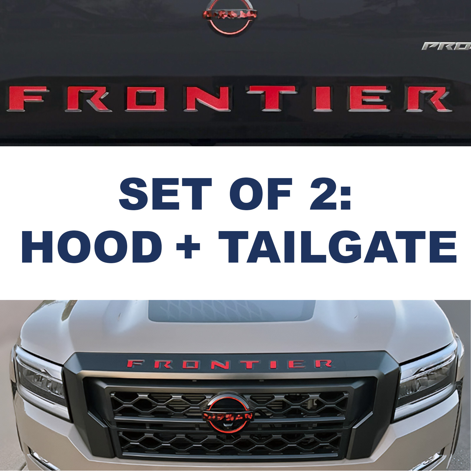 VINYL SET OF 2: TAILGATE  HOOD Matte Red Letters 2022 2023 2024 Frontier