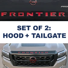SET OF 2: TAILGATE + HOOD Red Raised Letters Inserts 2022 2023 2024 25 Frontier