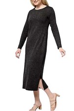 Dennis Basso Bateau Neck Rib Knit Dress Charcoal