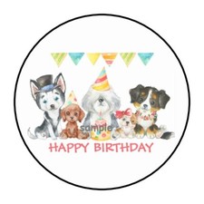 30 HAPPY BIRTHDAY DOGS PUPPIES ENVELOPE SEALS LABELS STICKERS 1.5" ROUND FAVORS