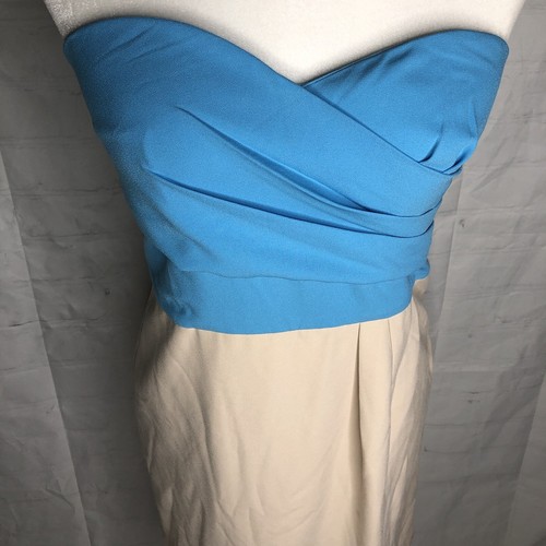 Mini Abito Modcloth Minuet Blu Colore-Block Tan Scollo a Cuore Taglia Media - Foto 2 di 12