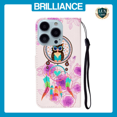 Brilliance LUX iPhone 15 Pro Max Flip PU Leather Wallet 3D Print Owl design Case