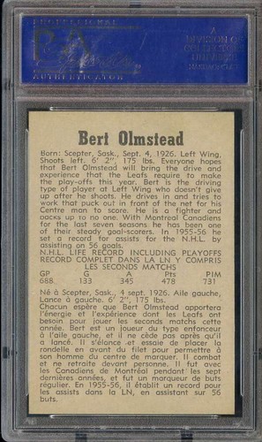 1958-59 PARKHURST #27 BERT OLMSTEAD PSA 8 MAPLE LEAFS HOF - Picture 2 of 2