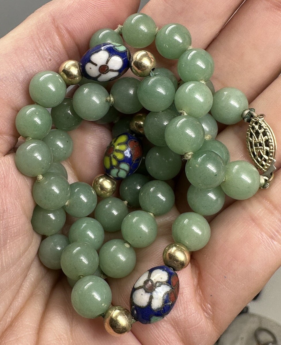 Vintage Chinese Export Jade Necklace w/ Jade & Cloisonne  display picture 1