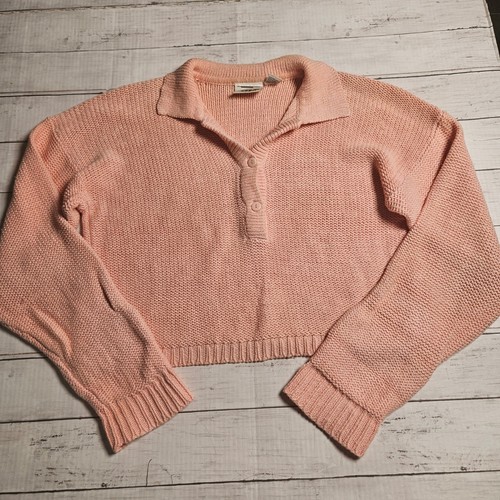 Krizia, Moods by Krizia Vintage Coral Pink Sweater Polo Collar Cropped Ramie Cotton M