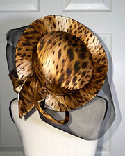 Pereh&egrave; Couture Animal Print Fascinator Headpiece w/ Veil Bow Brown/Black
