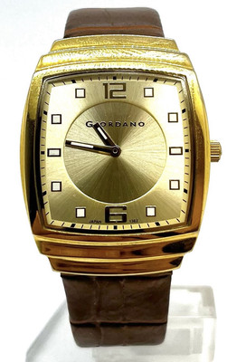 GIORDANO Unisex Uhr, Quarz, vergoldet, Lederband, neue Batterie, mit Box.