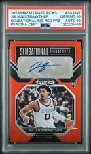 2023 Prizm Draft Picks Sensational Signature Julian Strawther Red PSA 10 Auto 10