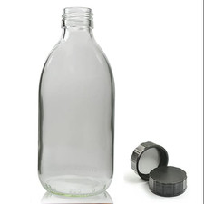 300ml Clear Glass Syrup Bottle & 28mm Polycone Screw Cap | Drinks Oils Fragrance