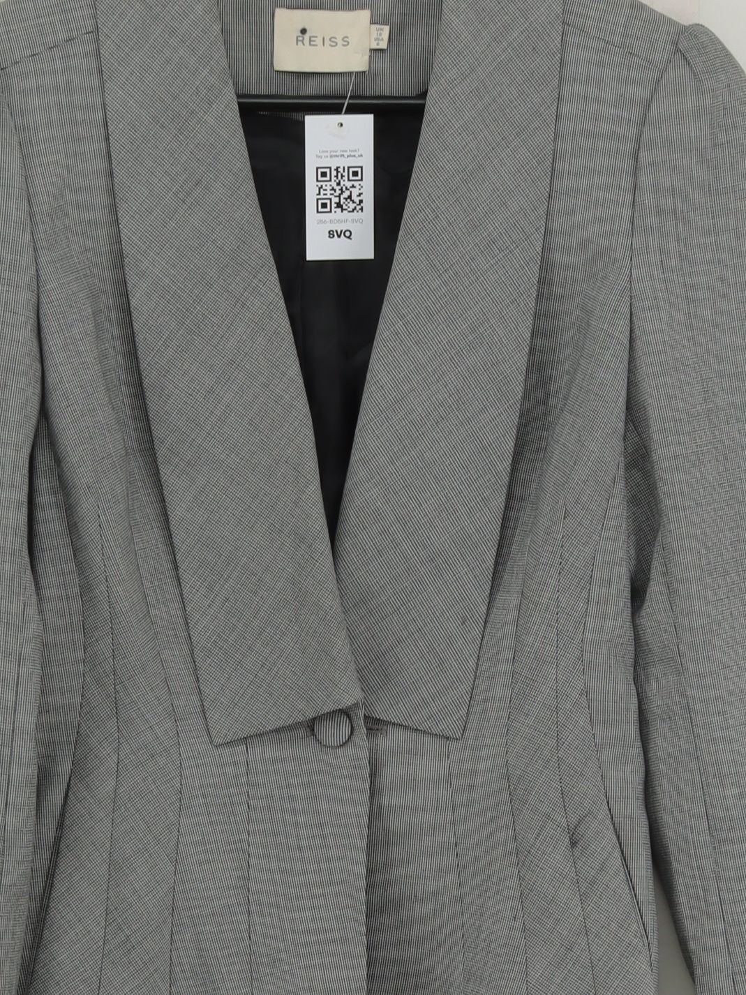 Reiss Women's Blazer UK 10 Grey Checkered Wool with Polyester, Viscose Overcoat image 3