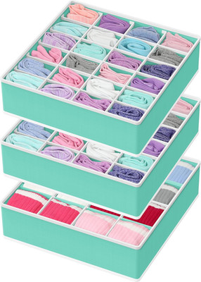 Sock Drawer Organizer for Dresser/Closet/Bedroom, 3 Pack, Turquoise