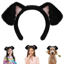 Black Dog Ears Headband, Puppy Ears Costume 1 Count Pack of 1 Black Pink