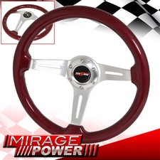 Godsnow Horn Button Deep Dish Steering Wheel Red Wood Chrome Aluminum Center
