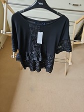 French Connection Anes Lace Mix Jersey Black Ronk Top  Size M. BNWT 