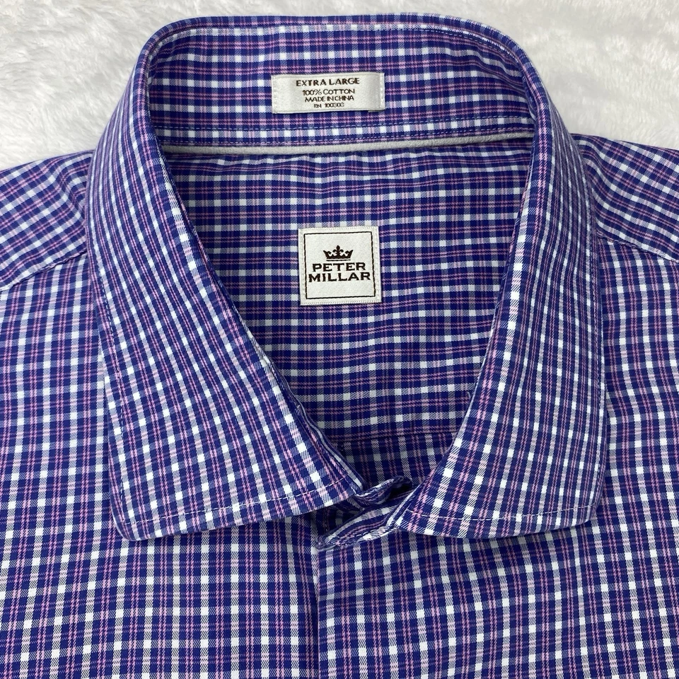 Peter Millar платье рубашка мужская XL фиолетовый/белый чеки длинные рукава - Изображение 3 из 4