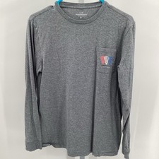 Boys Vineyard Vines Lacrosse Long Sleeve Pocket Tee- Gray- XL