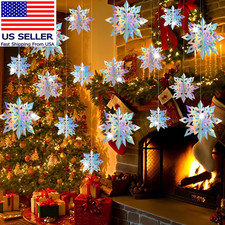 18PCS Christmas Hanging Snowflakes Decorations, 3D Holographic Paper Snowflakes