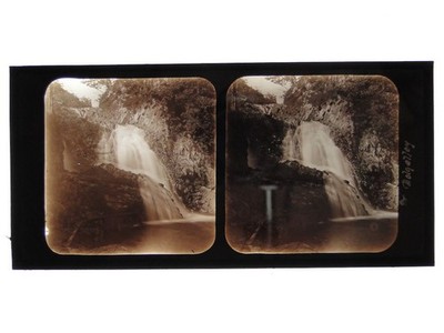 Glas Stereoansicht des Wasserfalls Dolgelly Wales 
